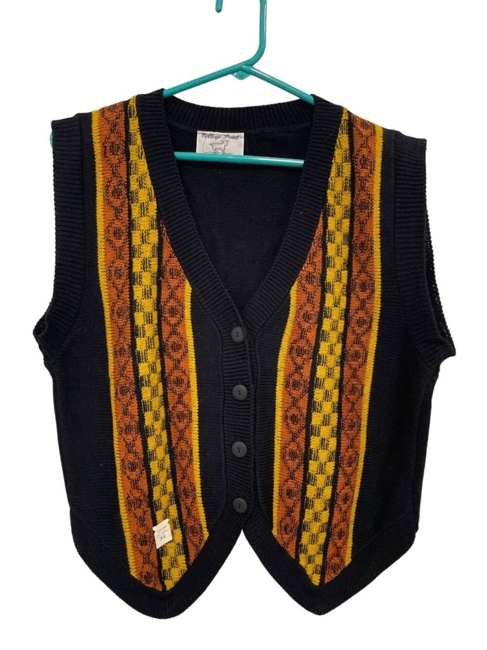 Vintage 90s College Point Sweater Vest XL Button Up Knit Striped Deadstock NEW